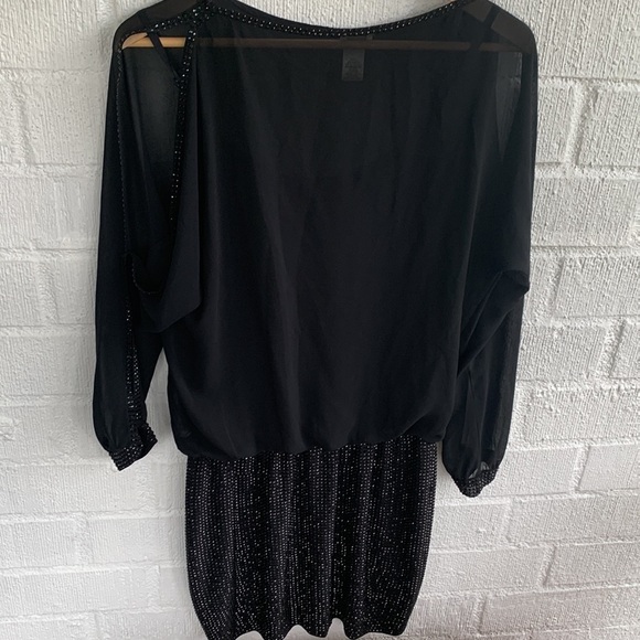 Cache Sequins Embellished Sheer Elegant Black Evening Mini Dress sz S - Picture 9 of 9